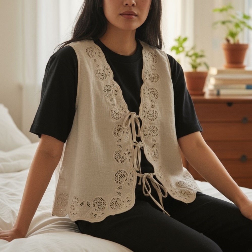 Adrianna Papell Cream Lace Detail Blouse - Picture 2 of 7